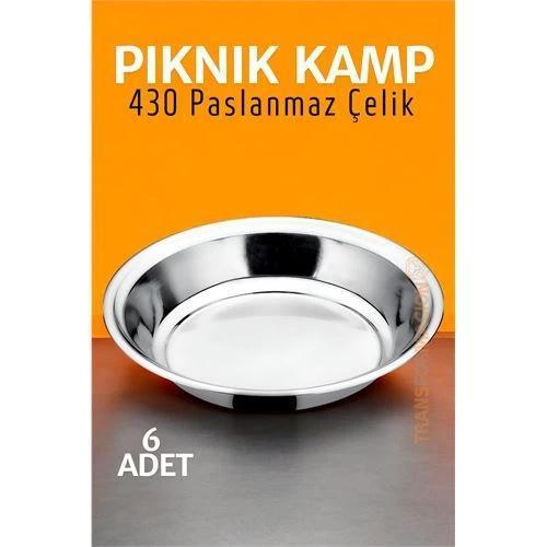 Turk Paslanmaz Çelik Tabak Seti Kamp Piknik Tabağı 6 ADET