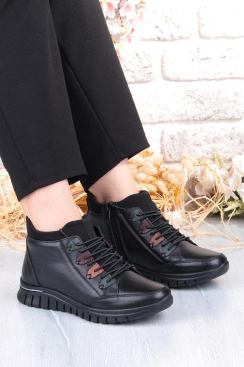 Z433 Rahat Esnek Kaymaz Taban Yumuşak Hakiki Deri Kadın Bot