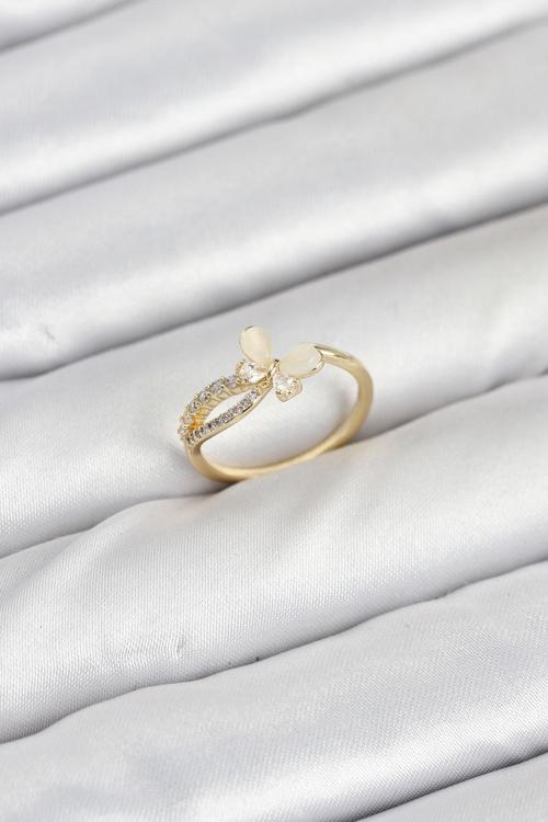 Pirinç Gold Renk Kelebek Zirkon Taşlı Kadın Yüzük 3854
