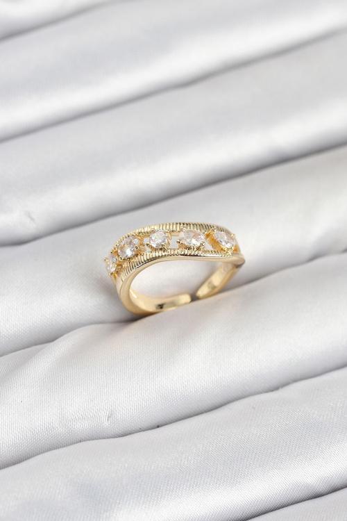 Pirinç Gold Renk Zirkon Taşlı Kadın Yüzük 3872