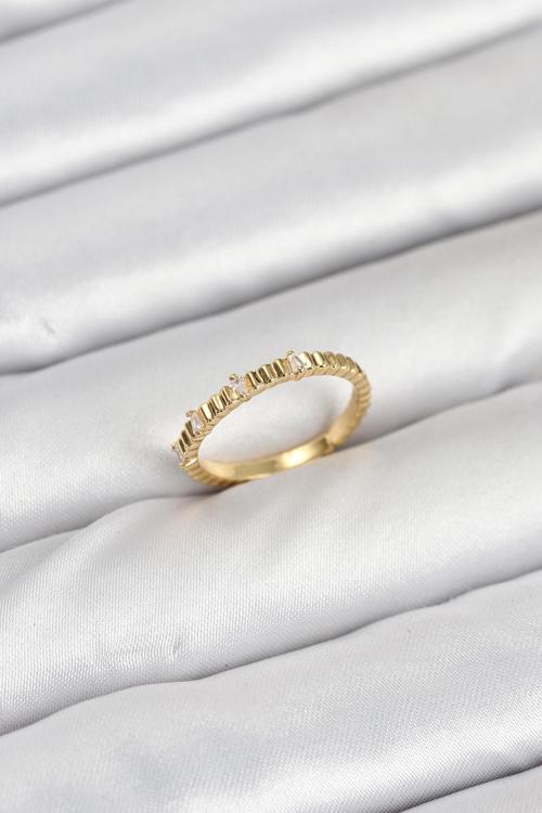 Pirinç Gold Renk Lazer Kesim Kadın Yüzük 3892