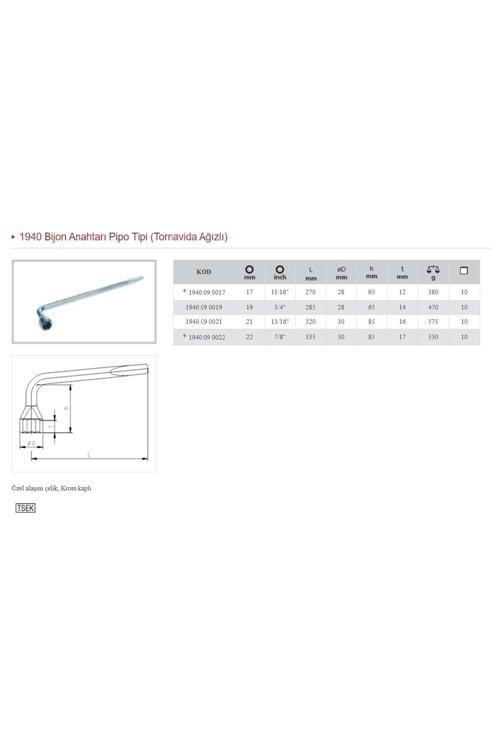 21 Mm Bijon Anahtarı Pipo Tipi Tornavida Ağızlı 1940 09 0021