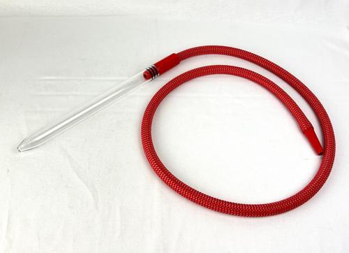 Cam Nargile Marpucu - Kırmızı Hasır Örgü Kaplama Silikon Hortum