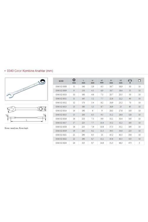 9 Mm Cırcırlı Kombine Anahtar 0340 02 0009