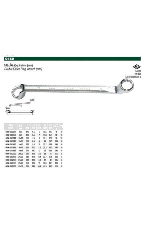 6X7 Yıldız Iki Ağız Anahtar 0450 03 0607