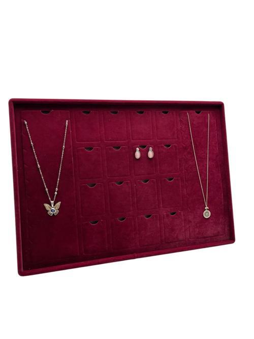 Süet Kumaş Bordo 34-24 Cm Ayaklı 18 Pedli Kolye Tabla Stand