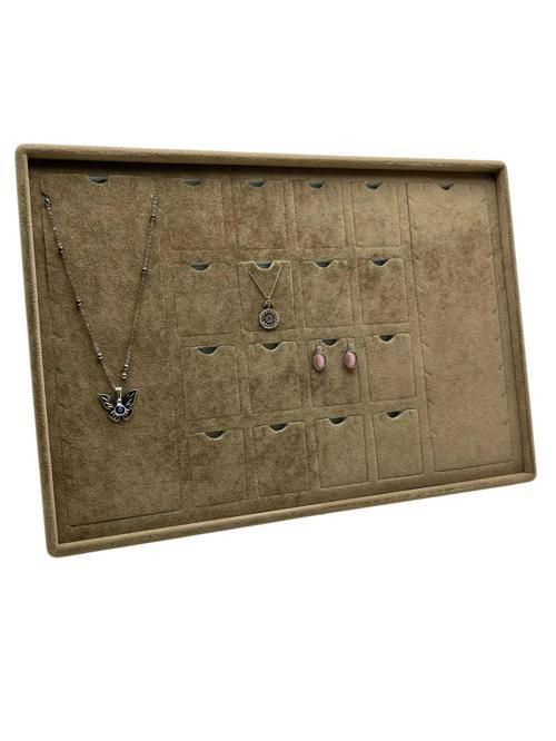 Süet Kumaş Kahve 34-24 Cm Ayaklı 18 Pedli Kolye Tabla Stand