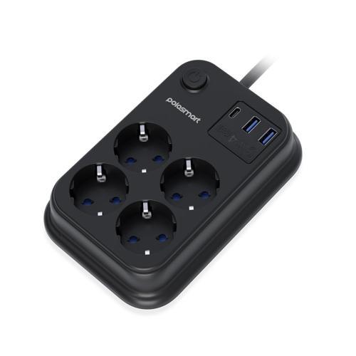 MP22 Akım Korumalı 4 Priz 2 USB 1 Type-C Çıkışlı Uzatma Kablosu 2 Metre Siyah