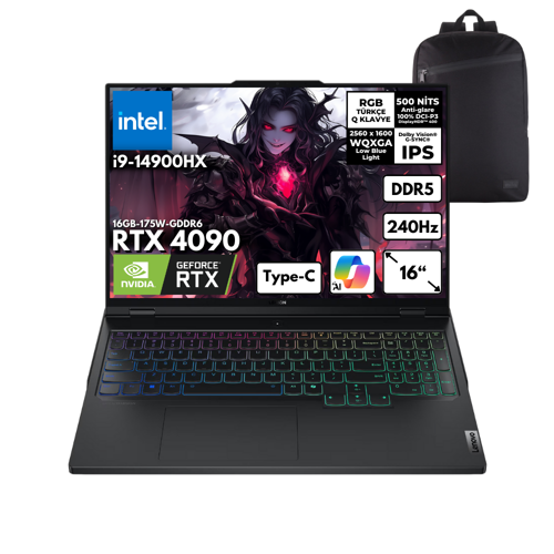 Legion Pro 7 16IRX9H i9-14900HX 64-GBDDR5 4 TBSSD RTX4090 (16GB-175W-GDDR6) 16" WQXGA 240Hz Windows 11 Home + HMF Sırt Çantası 83DE002KTRHMF12