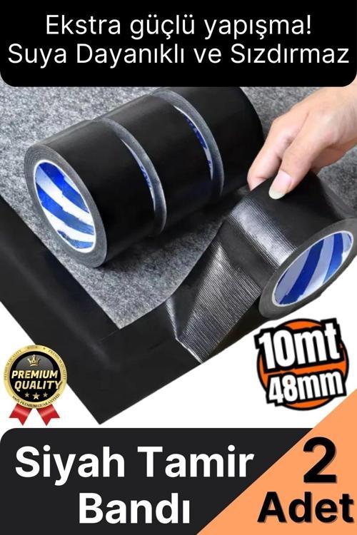 2 Adet Ekstra Güçlü Dayanıklı Su Geçirmez Sızdırmaz Yalıtım İzolasyon Siyah Tamir Bandı 10 Mt 48 Mm