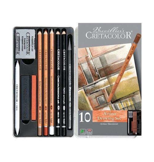 Artino Drawing Set Karakalem Eskiz Çizim Seti Metal Kutu 10 Parça