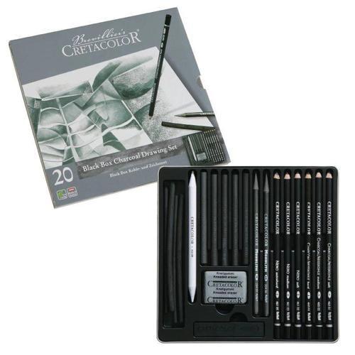 Black Box Charcoal Drawing Set Karakalem Eskiz Çizim Seti Metal Kutu 20 Parça