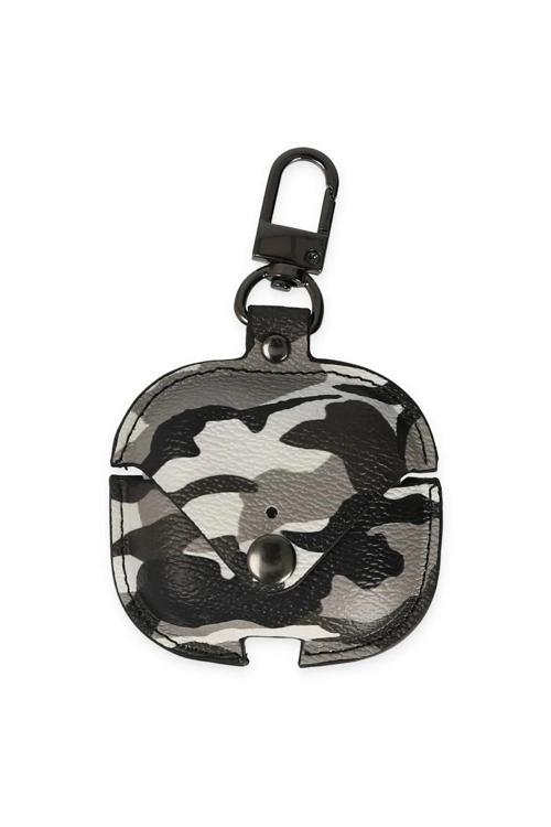 Airpods 3 (3.nesil) Çanta Kamuflaj Deri Kılıf - Gri-(5796)