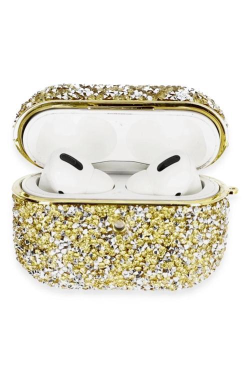 Airpods Pro 2 (2.nesil) Luz Taşlı Kılıf - Gold-(5796)