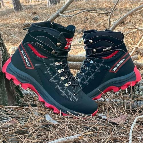 2224-Jamper Anatomik Kaydırmaz Tabanlı Soft Shell Outdoor Trekking Erkek Fermuarlı Spor Bot - NKT02224-siyah-kırmızı-41
