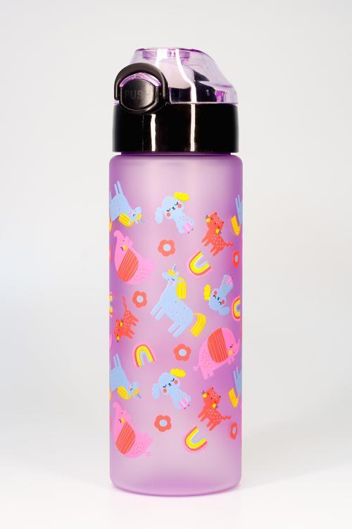 Çocuk Su Matarası Tritan Pipetli Su Şişesi Unicorn Okul Suluğu Pipetli BPA'sız 550 mL Mor T0101