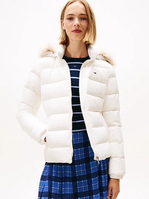 TJW Basic Kapüşonlu Kuş Tüyü Kadın Beyaz Ceket DW0DW18312YBL