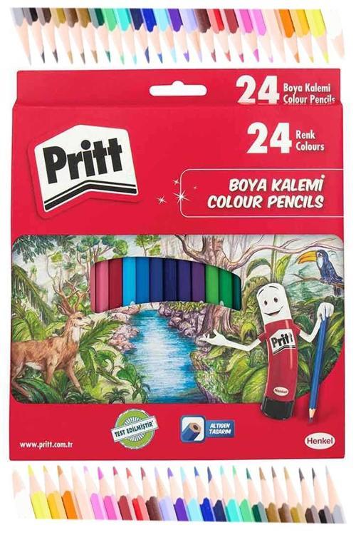 Kuru Boya Kalemi 24 Renk Karton Kutu 1 Paket Pritt 24 lü Kuruboya Tam Boy Renkli Kalem Kaliteli Yumuşak Uçlu Canlı Renk