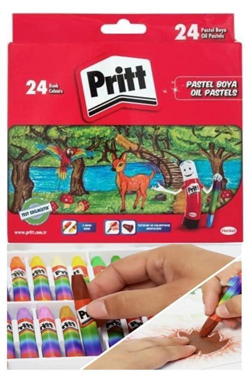 Pastel Boya 24 Renk 1 Paket Pritt Pastel Boya 24 lü Karton Kutulu Parlak Canlı ve Örtücü Renkler