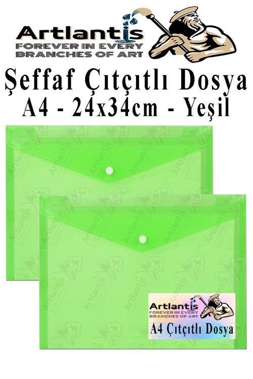 Yeşil A4 Çıtçıtlı Dosya Şeffaf Renkli Zarf Dosya 2 Adet Çıt Çıtlı Dosya Su Geçirmez 100 Yaprak Kapasite
