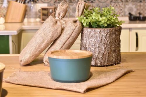 Slalom - Bambu Kapaklı Granit Saklama Kabı 12cm Mavi