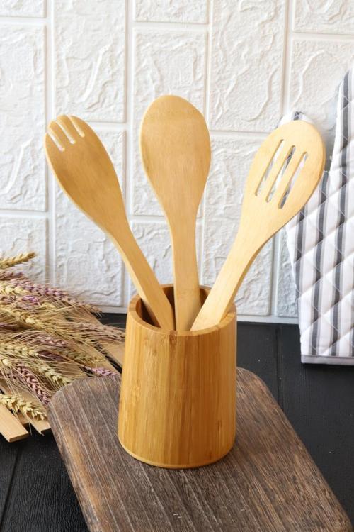 4 Parça Bambum Kaşıklık-Servis Seti - Yemek Hazırlık Seti 