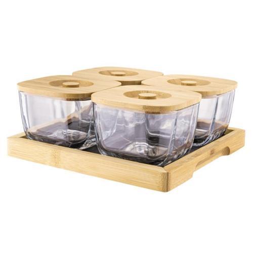 Naturel Bambu & Cam 9 Parça Kare Kahvaltılık Seti