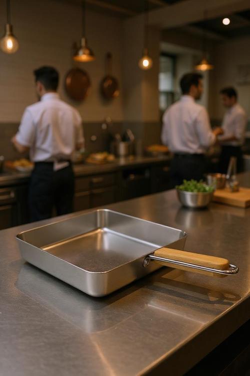 Cesta - Bambu Saplı Çelik Sunum Tavası Kare Büyük