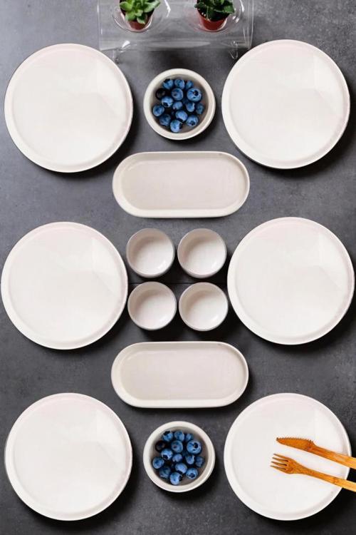 14 Parça 6 Kişilik Stackable Beyaz İnci Kahvaltı Takımı - Lüx Kahvaltılık Sunum Seti