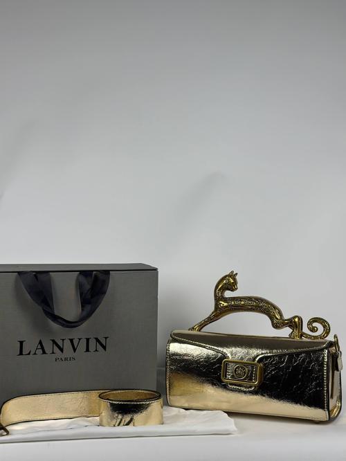 Paris Cat Handle Gold Clutch Bag - Limited Edition Metalik Altın El Çantası