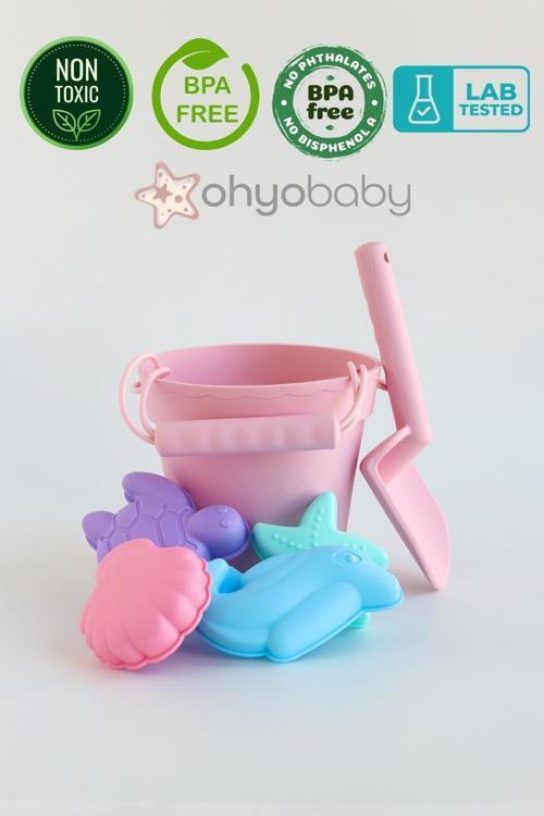 Silikon Katlanabilir Kova Seti – Bpa'Sız, Taşınabilir Plaj & Banyo Kova Seti (Pembe)