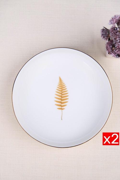 Porselen Natura Fern Altın Yaldız Çukur Tabak 18,50cm 2 li