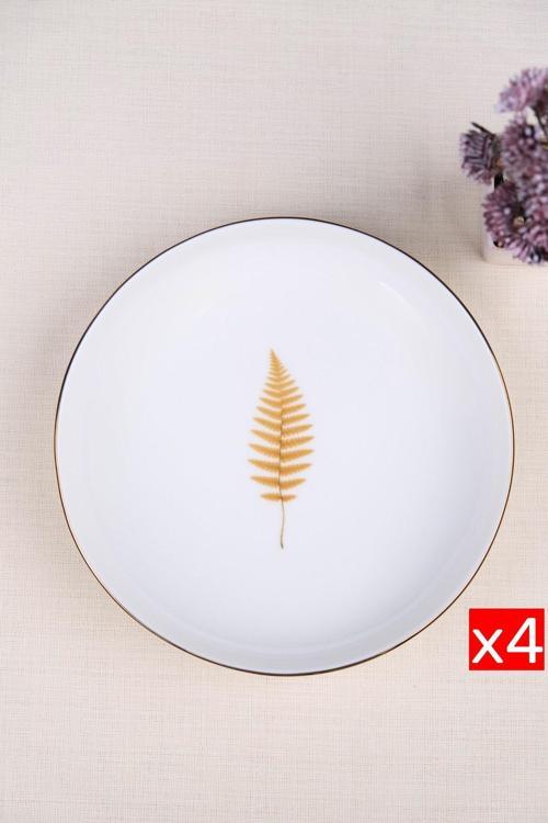 Porselen Natura Fern Altın Yaldız Çukur Tabak 18,50cm 4 lü