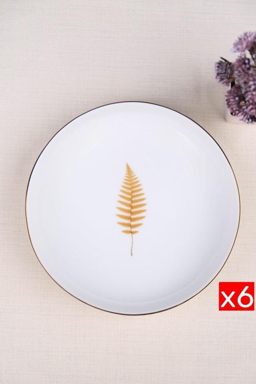 Porselen Natura Fern Altın Yaldız Çukur Tabak 18,50cm 6 lı