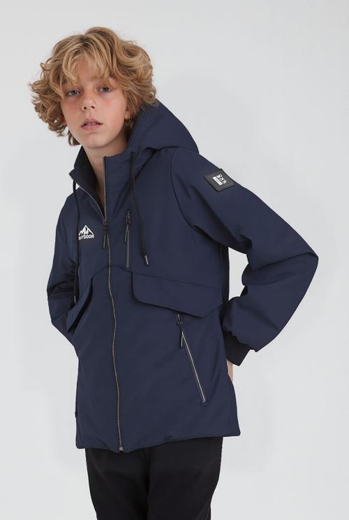 Erkek Çocuk Lacivert Outdoor Su İtici Kapüşonlu Kaban – Rüzgar Geçirmez, Hafif ve Dayanıklı