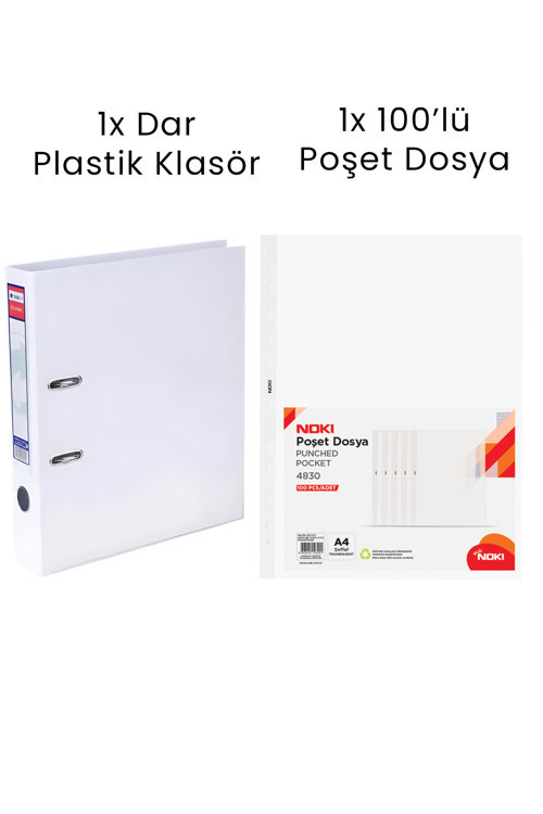 1 Adet Dar Klasör 1 Adet Noki 100'Lü Poşet Dosya Ofis Seti