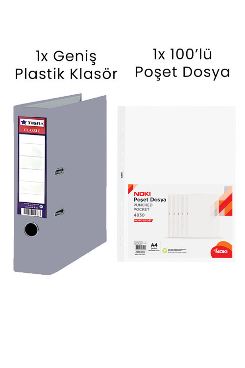 1 Adet Geniş Klasör 1 Adet Noki 100'Lü Poşet Dosya Ofis Seti