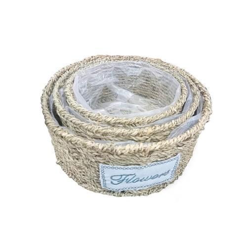 Yuvarlak Doğal Hasır Saksı Seti - 3 lü