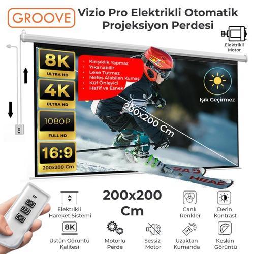 Vizio Pro 200x200cm Blackout Işık Geçirmez Elektrikli Otomatik Kumandalı Projeksiyon Perdesi+Motorlu+CanlıRenkler