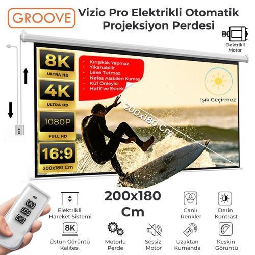 Vizio Pro 200x180cm Blackout Işık Geçirmez Elektrikli Otomatik Kumandalı Projeksiyon Perdesi+Motorlu+CanlıRenkler