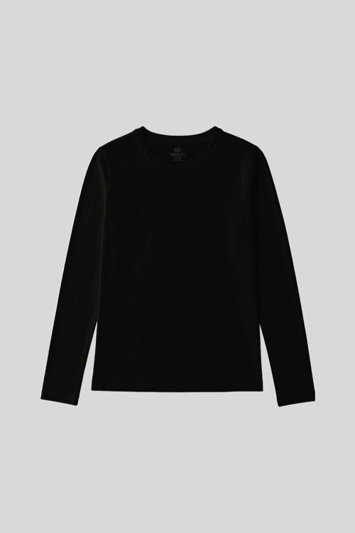 Siyah O Yaka Standart Fit Uzun Kollu Basic Kadın T-Shirt - 97312