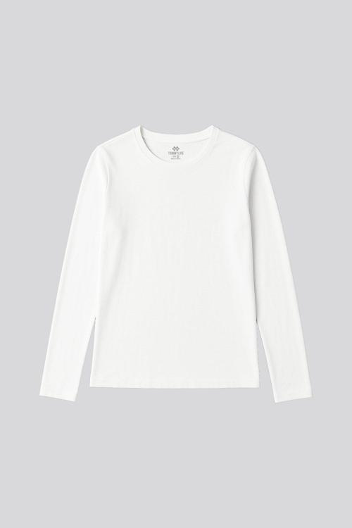 Beyaz O Yaka Standart Fit Uzun Kollu Basic Kadın T-Shirt - 97312