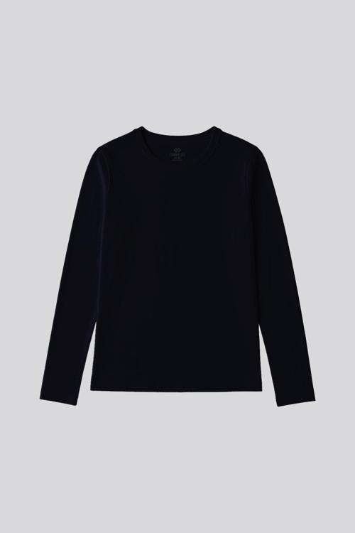 Lacivert O Yaka Standart Fit Uzun Kollu Basic Kadın T-Shirt - 97312
