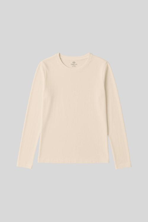 Bej O Yaka Standart Fit Uzun Kollu Basic Kadın T-Shirt - 97312