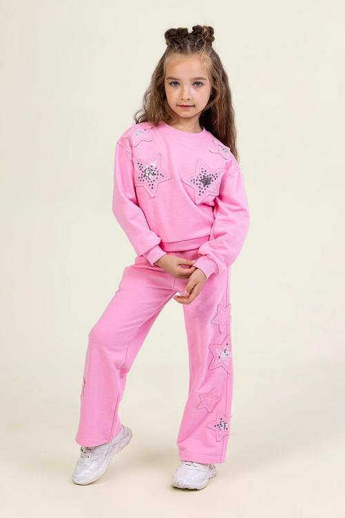 Kız Çocuk Yıldız Pul  İşlemeli 2’li Takım – Pembe Sweatshirt & Alt Eşofman-9841