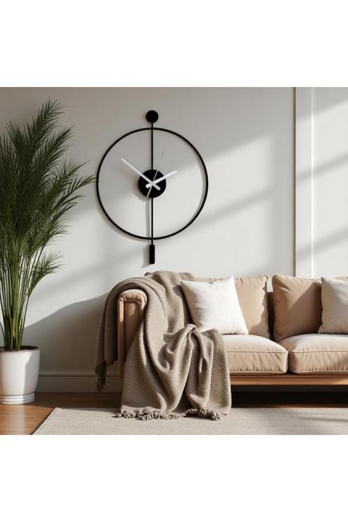 Minimalist Siyah Çelik Duvar Saati – 49X38Cm Sessiz Quartz Mekanizma | Çizilmez Elektrostatik Boyalı
