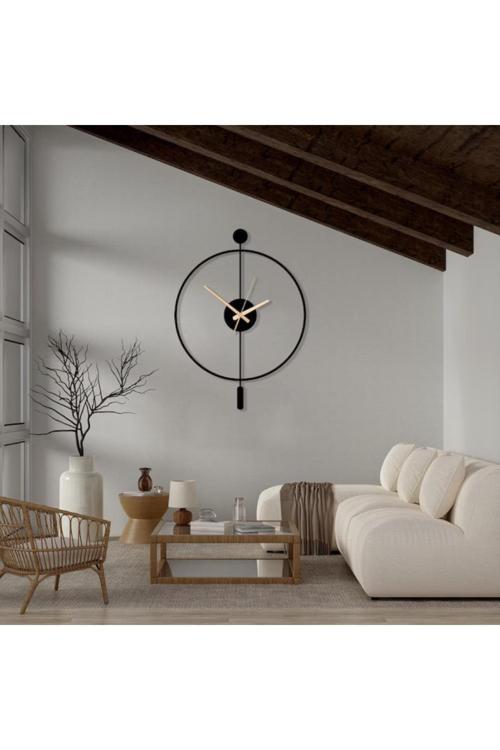 Minimalist Siyah Çelik Duvar Saati – 49X38Cm Sessiz Quartz Mekanizma | Çizilmez Elektrostatik Boyalı