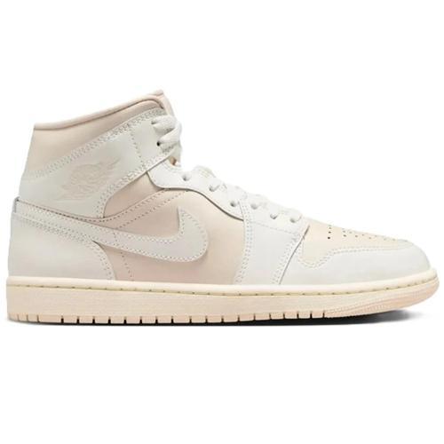 Air Jordan 1 Mid Unisex Leather Sneaker Hakiki Deri Bilekli Günlük Spor Ayakkabı Krem