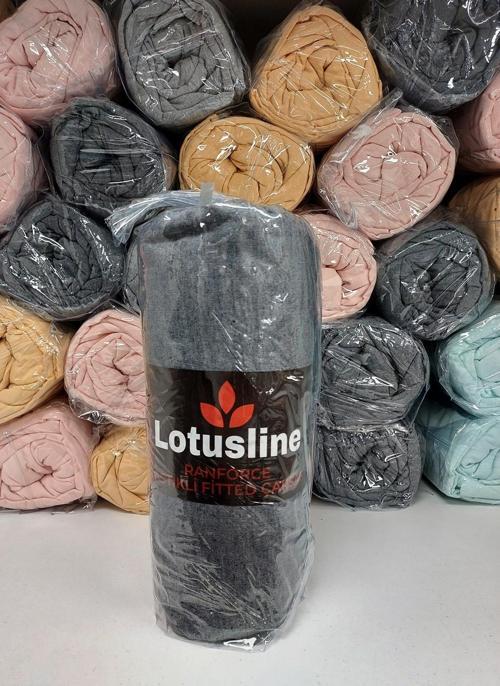 Lotusline Ranforce Fitted Lastikli Battal Çift Kişilik Çarşaf Seti (180x200+30)-Koyu Gri