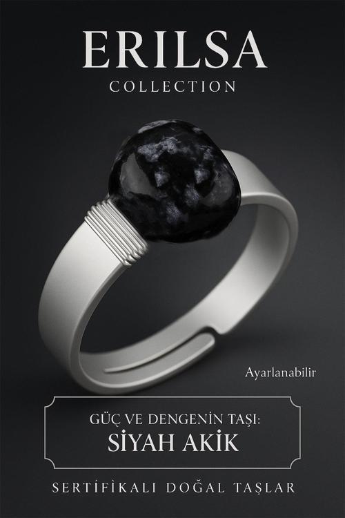 Sertifikalı Doğal Siyah Akik Taşı Yüzük – Ayarlanabilir Kalın Tımbıl Kasa